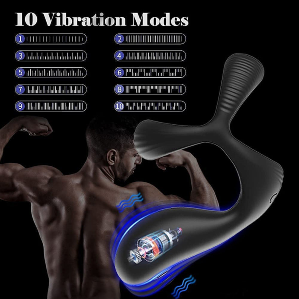 Men's Rear Rubber Column Gland Massager Silicone Vibrating Three-ring Horseshoe Vibrating Ring
