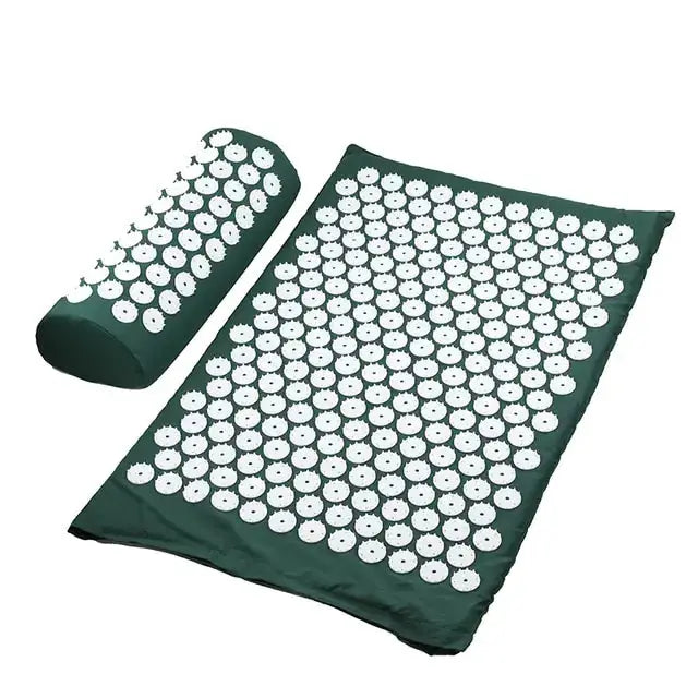 a green mat with white circles on it