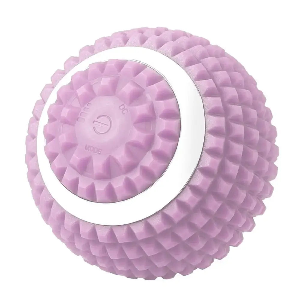 Pink textured electric massage ball featuring LED indicators and a mode button, designed for soothing muscle therapy and tension relief.