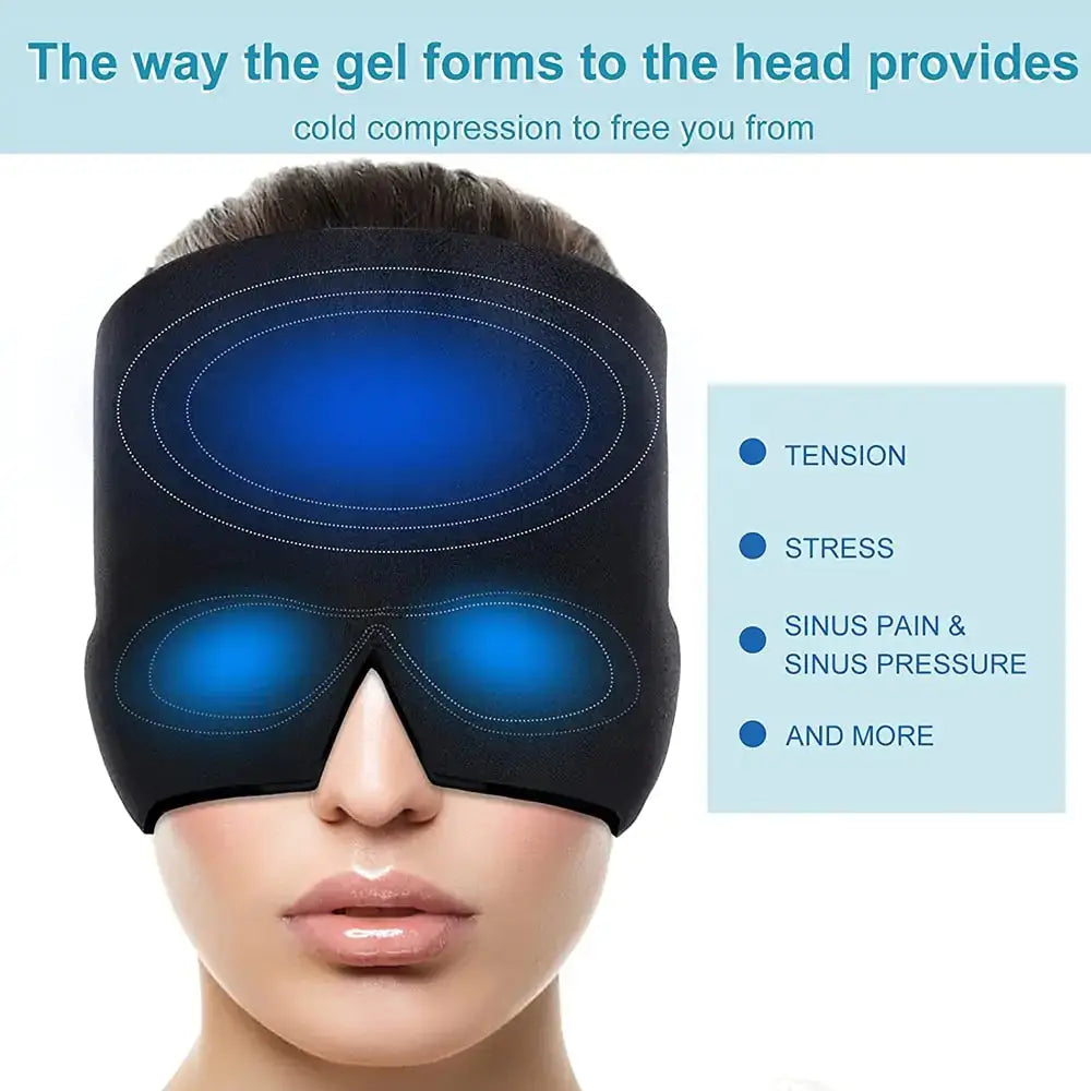 a woman wearing a sleep mask with the words the way the gel forms to the