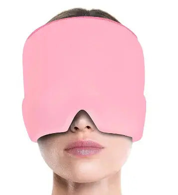a woman with a pink mask on her face