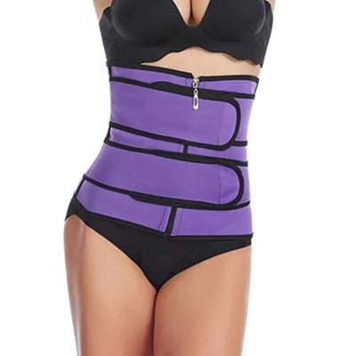 a woman wearing a purple waist trainer belt