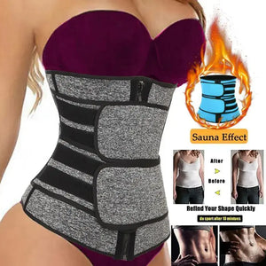 a woman in a waist trainer with a fire behind her