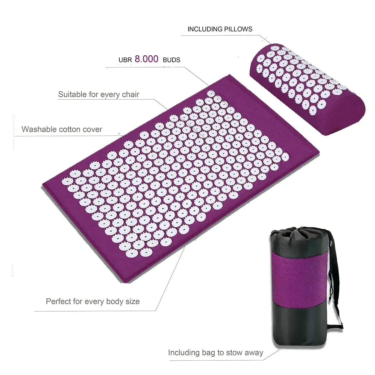 a picture of a purple mat and a black bag